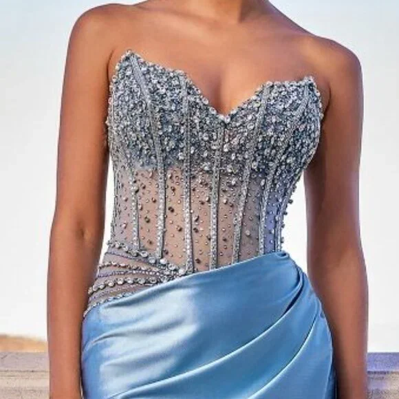 New Strapless Sheath Cocktail Dress w/ Beads Embroidery & Rhinestones CDS538